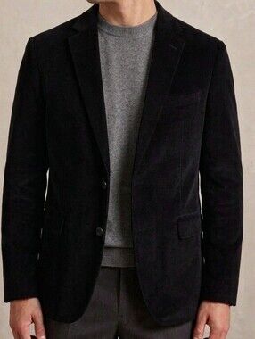 Calvin Klein Velvet Black Men's Single-Breasted Jacket - Medium Size